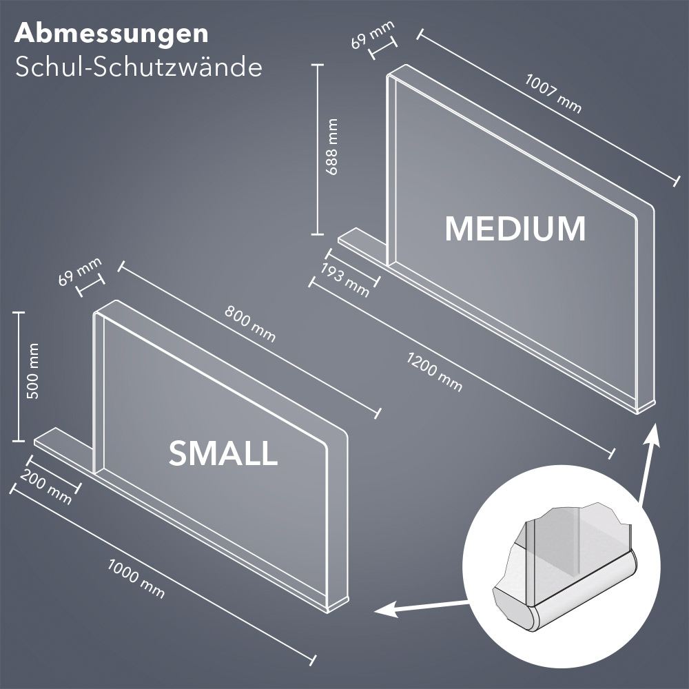 Abmessungen Schul-Schutzwände