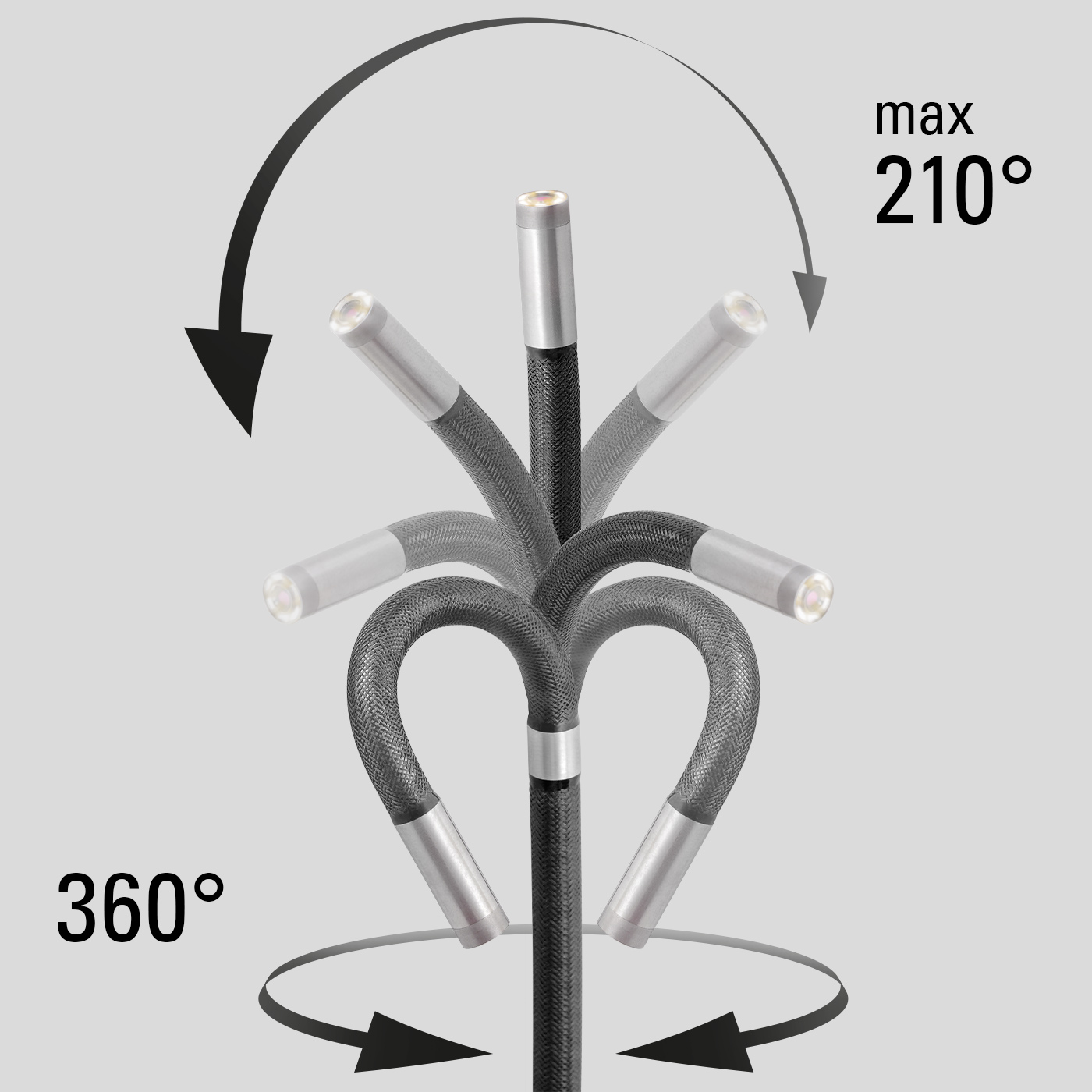 Cabezal de cámara de aleación de titanio con radio de giro de 360° y ángulo de flexión máximo de 210°