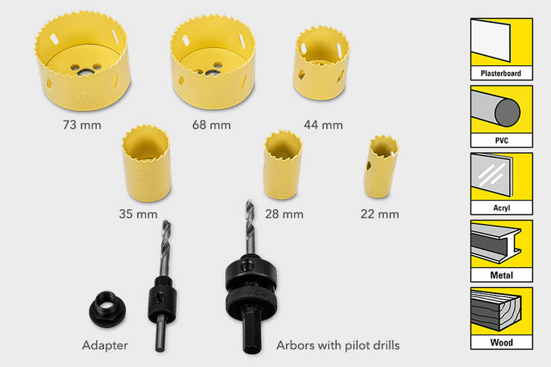 Geeignet für Arbeiten in eher weichen Materialien wie Gipskarton, PVC, Acryl, Weißblech, Aluminium, Zinkguss, Kupfer, Bronze und Holz