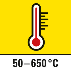 Heißlufttemperatur in 10-Grad-Schritten von 50 °C bis 650 °C vorwählbar