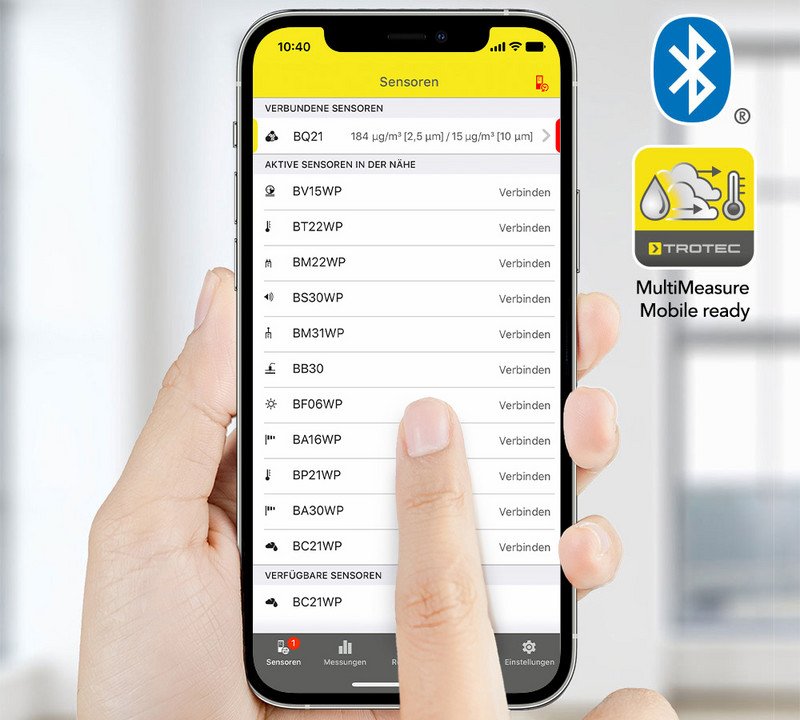 MultiMeasure Mobile-App mit Partikelmessgerät BQ21