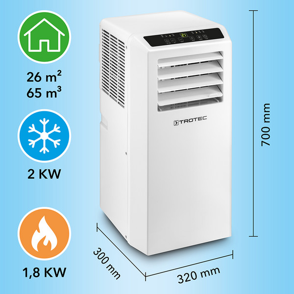 TROTEC Lokales Klimagerät PAC 2010 E Mobile Klimaanlage 2,1 kW/7.200 Btu; EEK A 