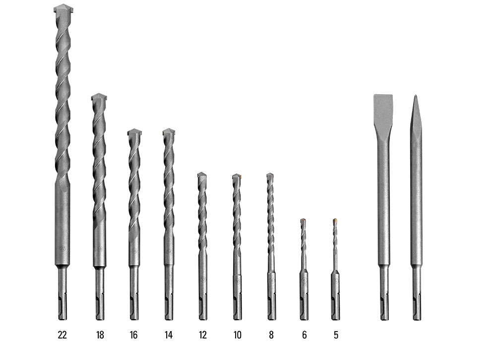 Trotec-Komplett-Set mit 9 Schlagbohrern, Flachmeißel und Spitzmeißel